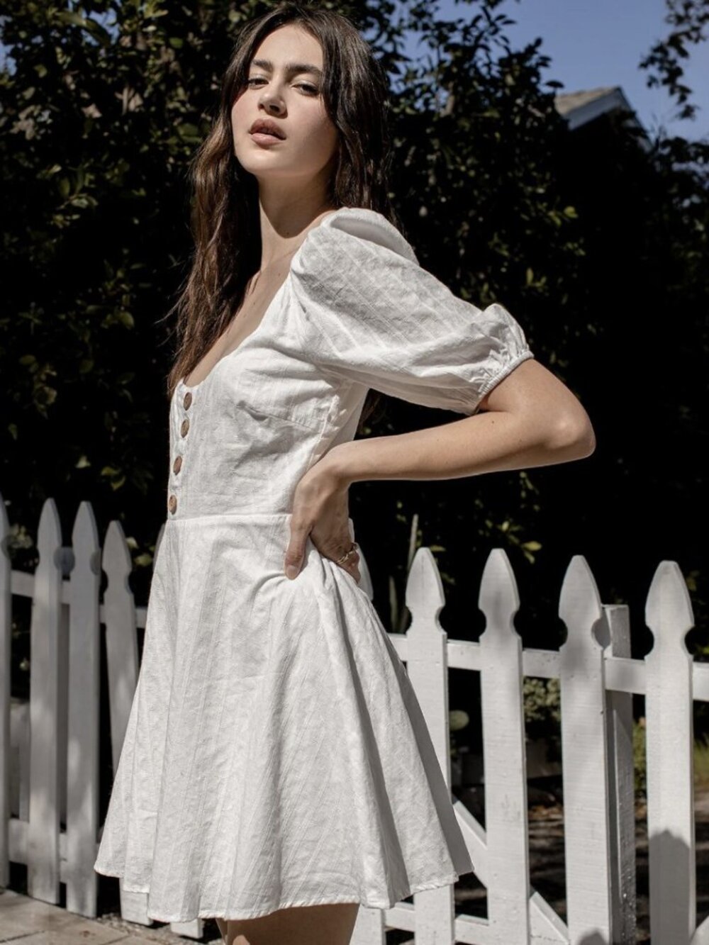 NWT Lulus Endearing Looks Ivory Puff Sleeve Lace-Up Mini Dress (size S) - Picture 2 of 8